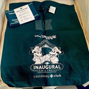 Disney Teal Treasure Inaugural Sailings bag with towel holder bands